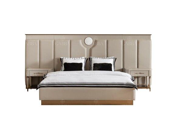 Garnitur Schlafzimmer Doppelbett Bett Nachttische Set 3tlg Beige Stoff