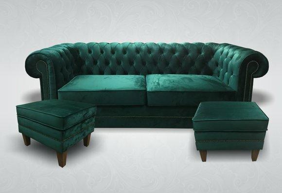 Chesterfield 3-Sitzer XXL Big Sofa Stoff Hocker Sofagarnitur Textil