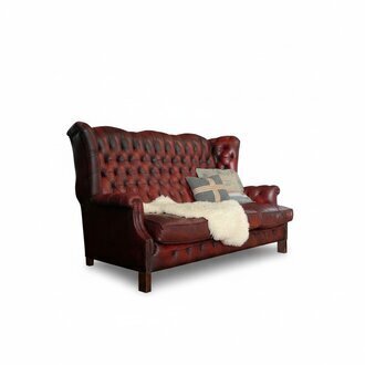 3 Sitzer Sofa Couch Sitz Garnitur Hohe Rückenlehne Chesterfield Leder