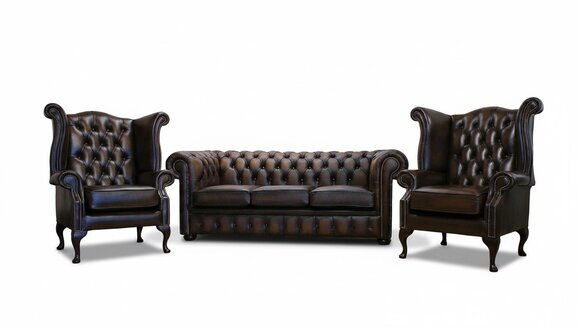 3 tlg. Sofagarnitur 3 Sitzer Couch Ledersofa Chesterfiield