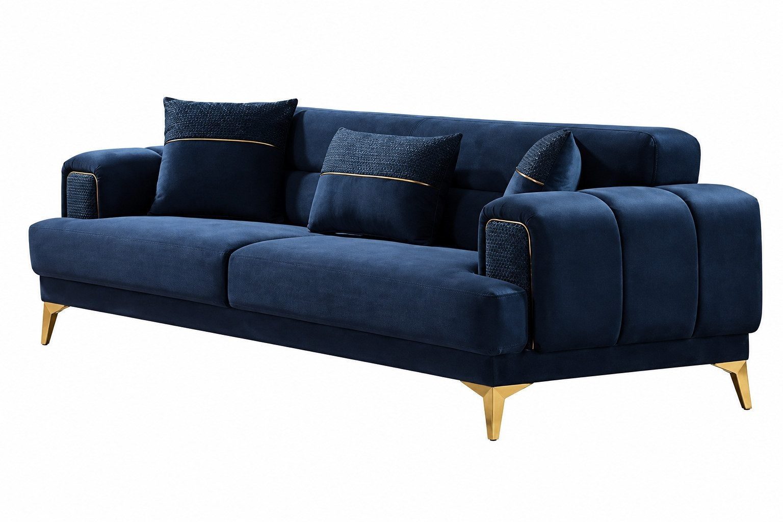 3-Sitzer Sofa Blau Modern Holz Wohnzimmer Polstersofa Sitzmöbel Sofort
