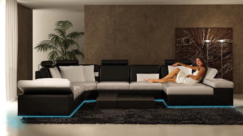 Moderne Sitzecke Ecksofa Sofa Polster Couch Wohnlandschaft Leder Sofa K5014 +USB