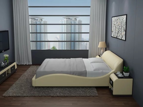 Design Doppel Bett Betten Schlafzimmer mit USB & Regal 200x210cm