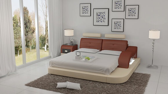 Design Bett XXL Big Betten Hotel Polster Multifunktion Regal USB Leder