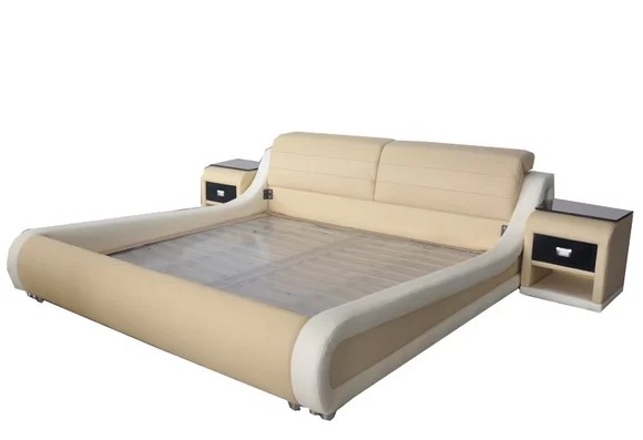 Doppel Luxus Leder Bett + USB Polster Betten Multifunktion LB8831
