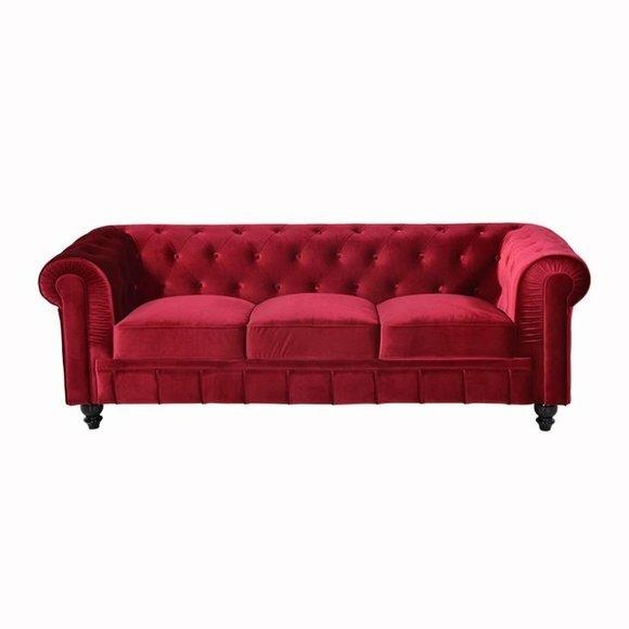 jvmoebel ® - Leder Sofa Couch - Rote Polster Dreisitzer Couch Garnitur