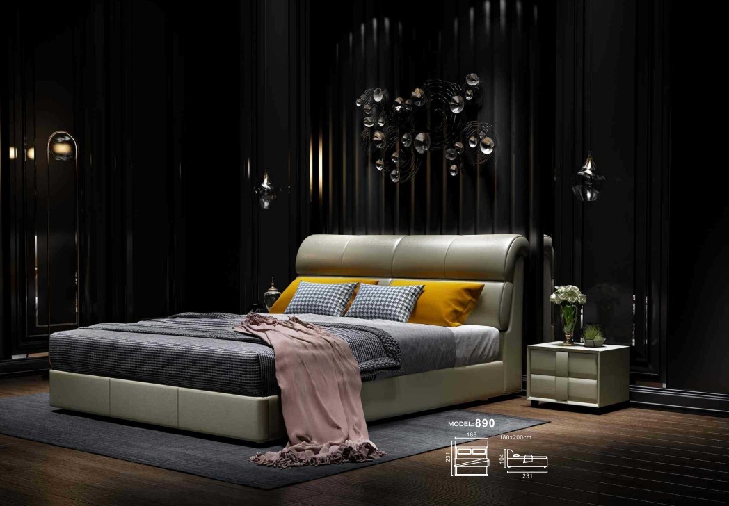 Luxus Bett Schlafzimmer Leder Polster Doppel Betten Holz 180x200cm
