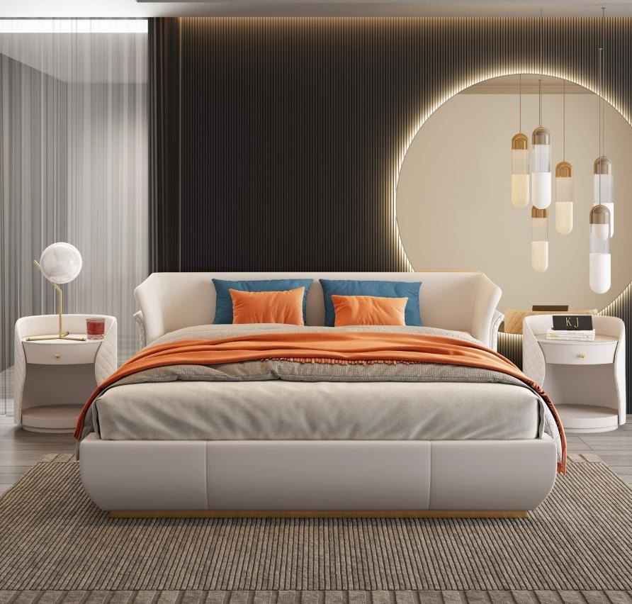 Designer Bett Doppel Betten Modernes Hotel Leder Doppelbett 180x200cm
