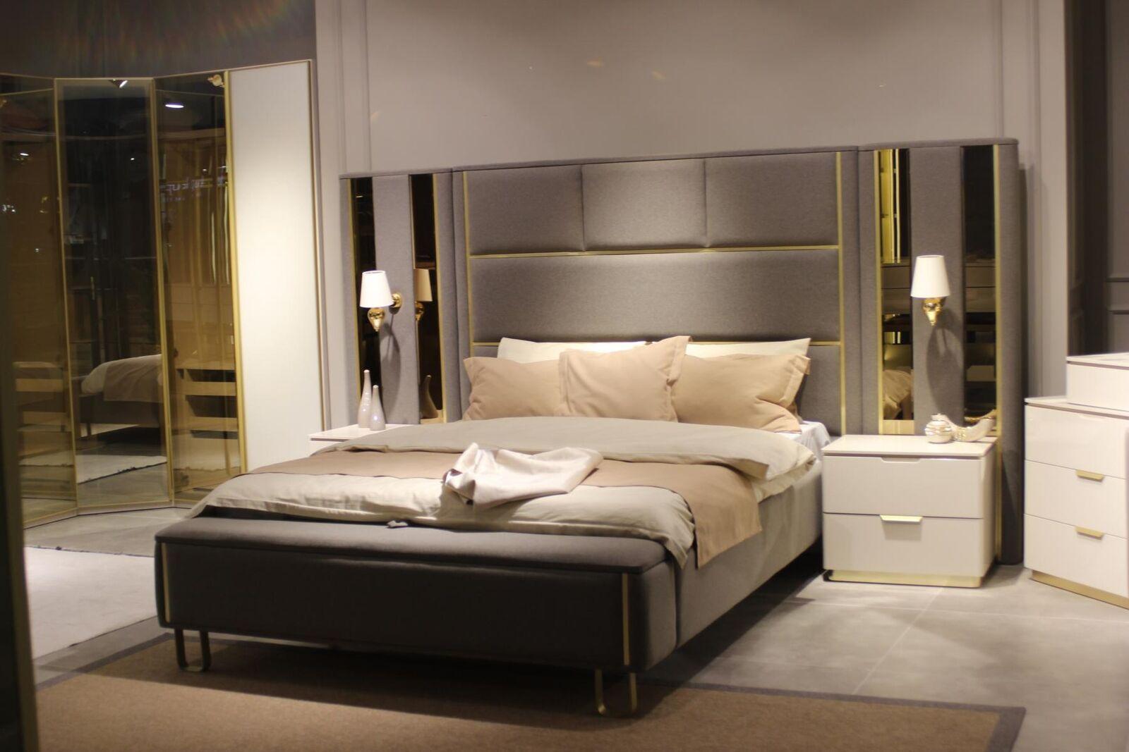 Bett 2x Nachttische 3tlg. Schlafzimmer Doppelbett Design Möbel Holz Neu Set