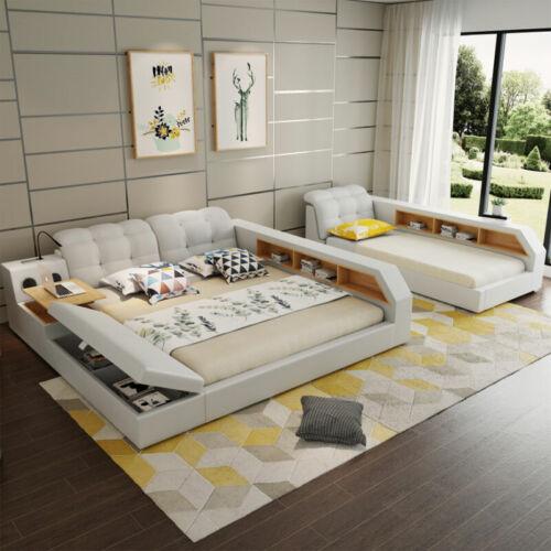 Design Leder Betten Hotel Doppel Ablage Regal 180x200 Multifunktions Grau Sofort