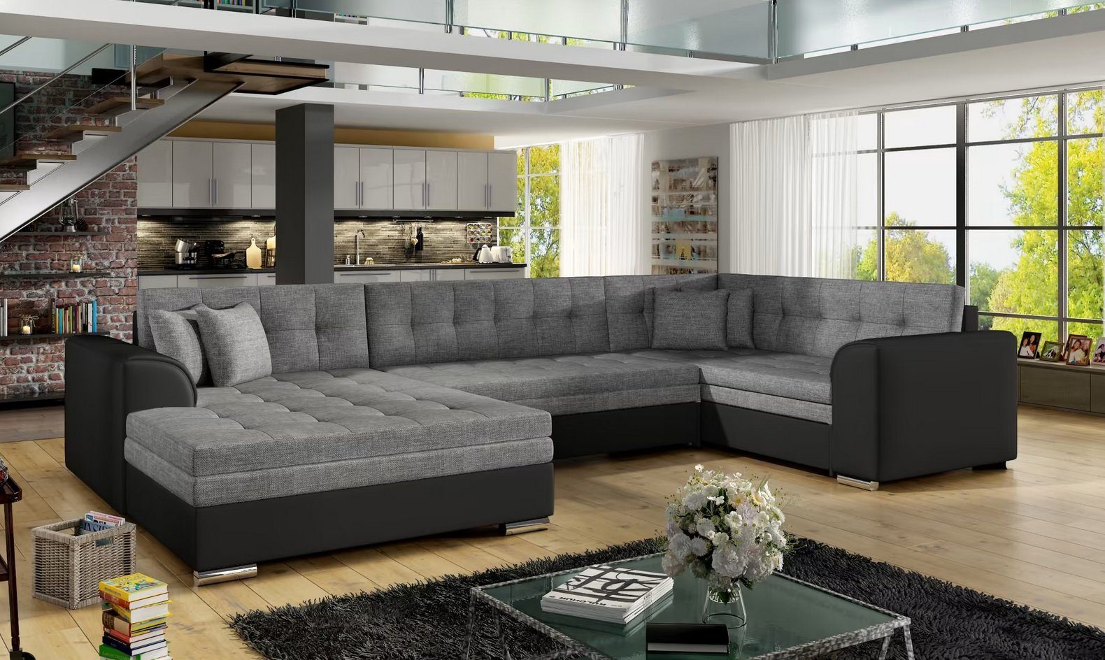 Ecksofa Wohnlandschaft Sofa Couch U Form Polster Couchen Textil Design Sofort