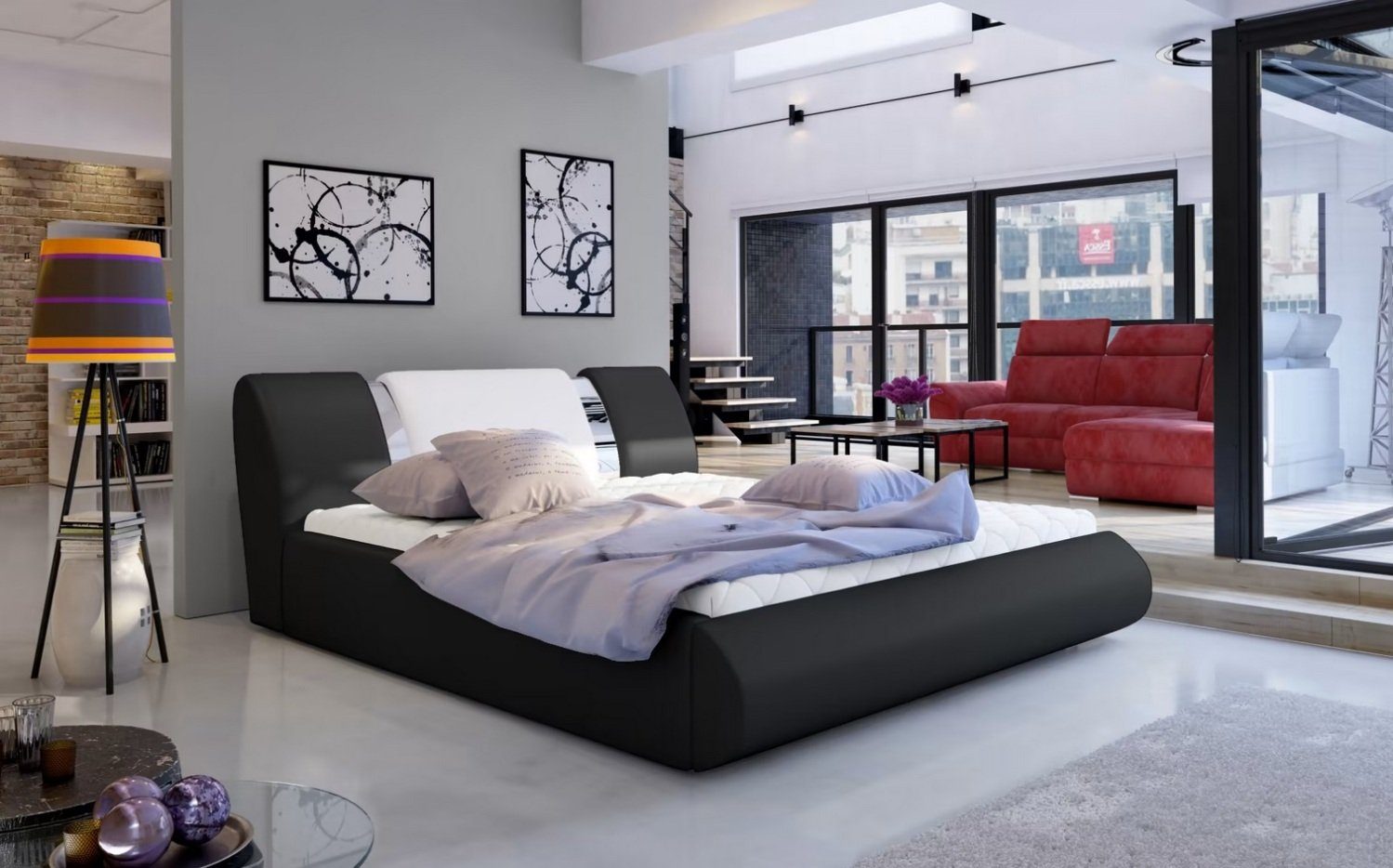 Bett Polster Design Luxus Doppel Hotel Betten Schlaf Zimmer Textil Luxus Schwarz Sofort