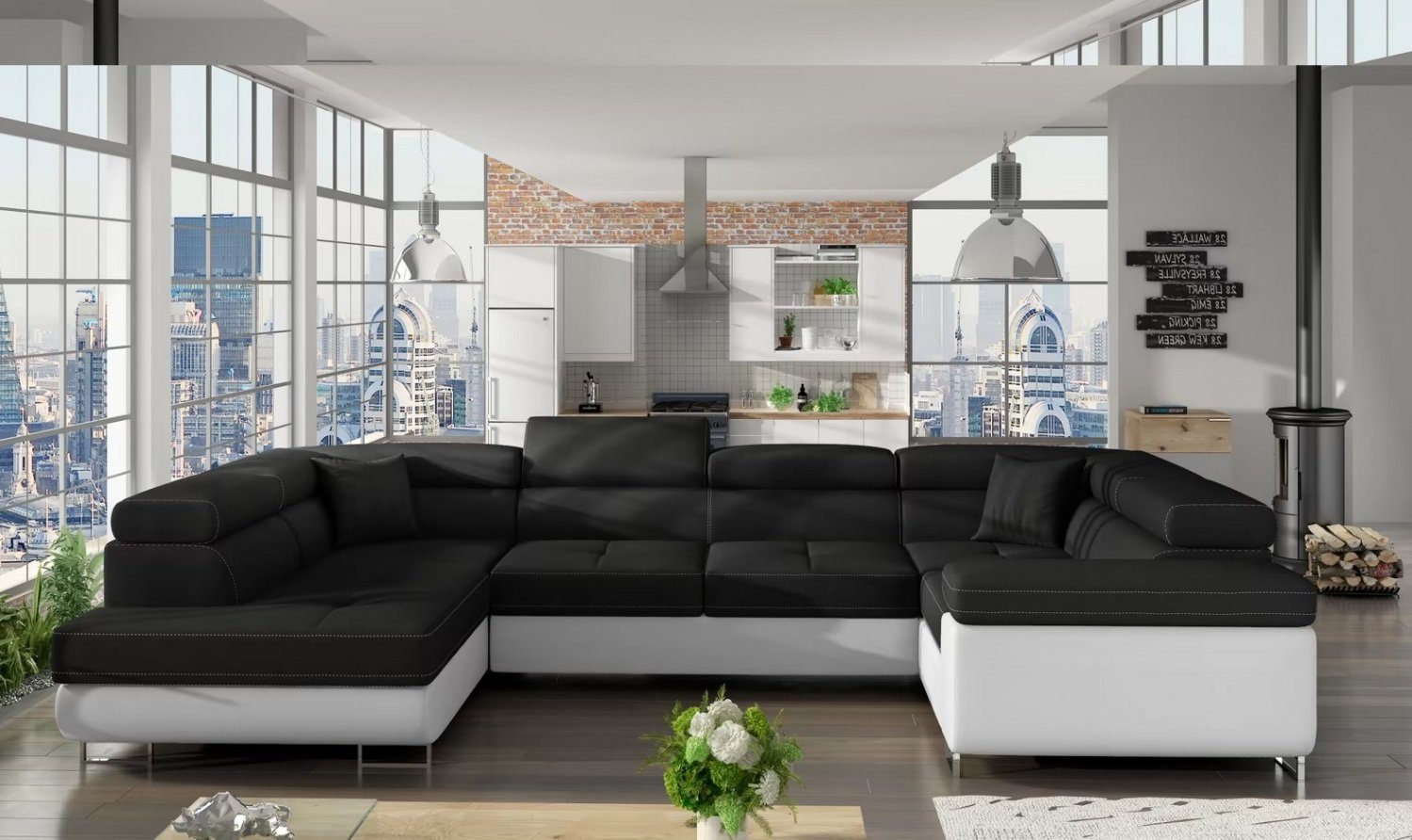 Design Ecksofa L-Form Sofa Couch Polster Schlafsofa Textil Bettfunktion Schlaf Sofort