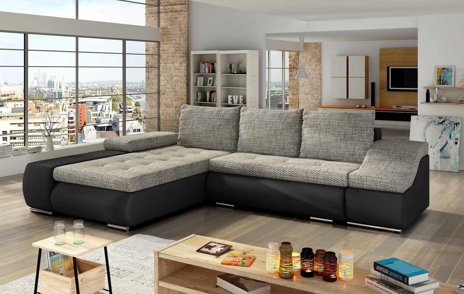 Schlafsofa Ecksofa Sofa Couch Polster Eck Garnitur Sofas Textil Couchen Neu Sofort