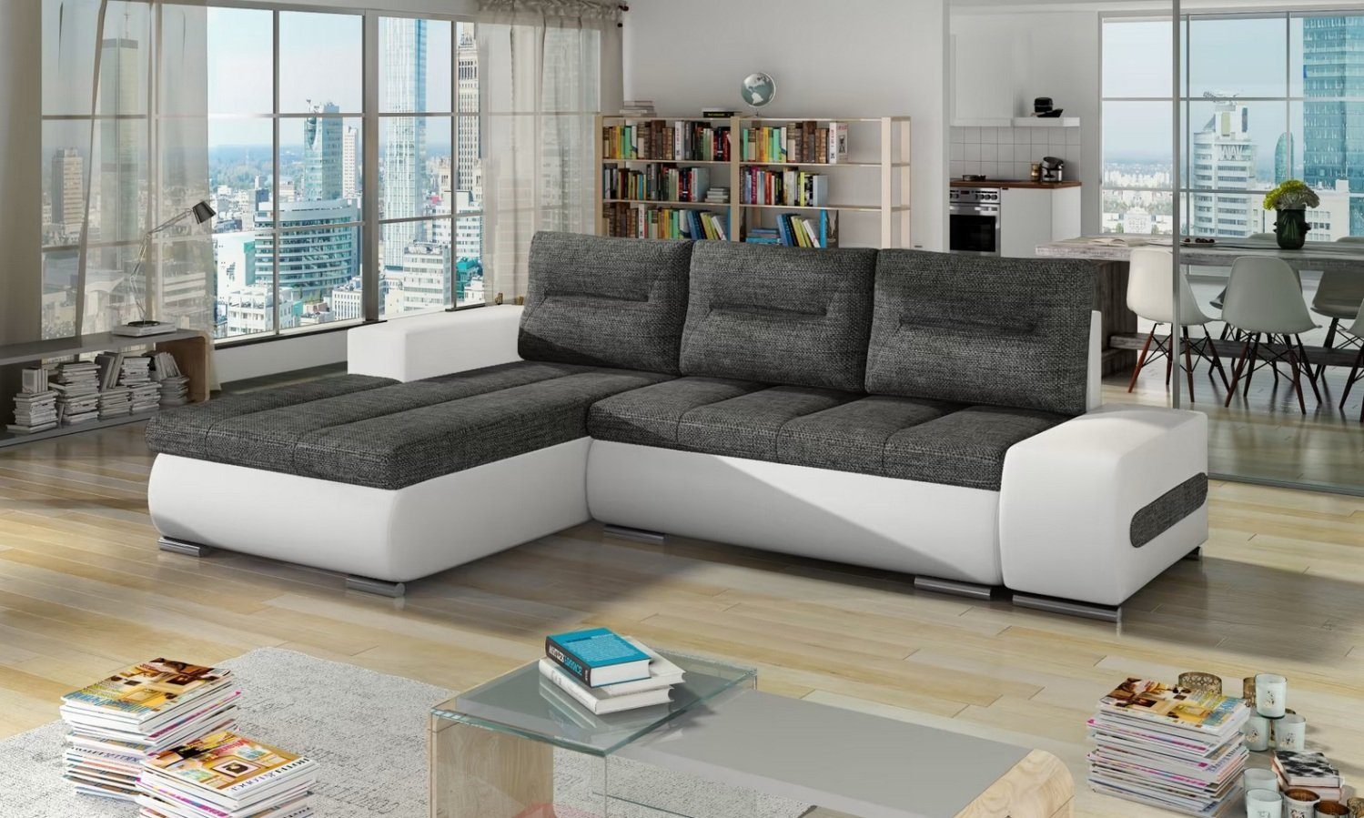 Ecksofa Sofa Couch Eck Polster Sitz Garnitur Stoff Sofas Schlafsofa Bettfunktion Sofort