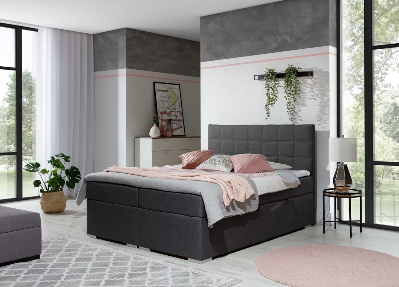 Modern Bettgestell Polster Bett Hotel Textil Betten Stoff 180x200cm Sofort