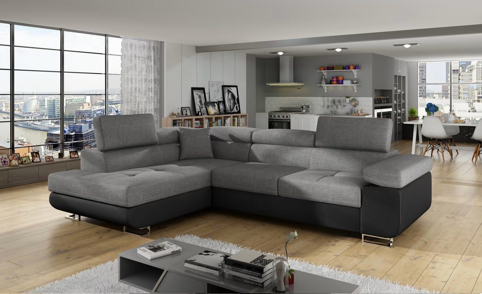 Schlafsofa, Ecksofa Sofa Wohnlandschaft Couch L Form Bettfunktion Textil Stoff Sofort