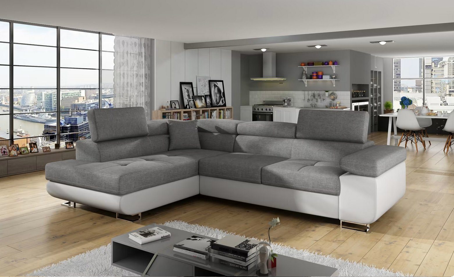 Design Ecksofa Sofa Bettfunktion Couch Schlafsofa Polster Textil Sofas Sofort