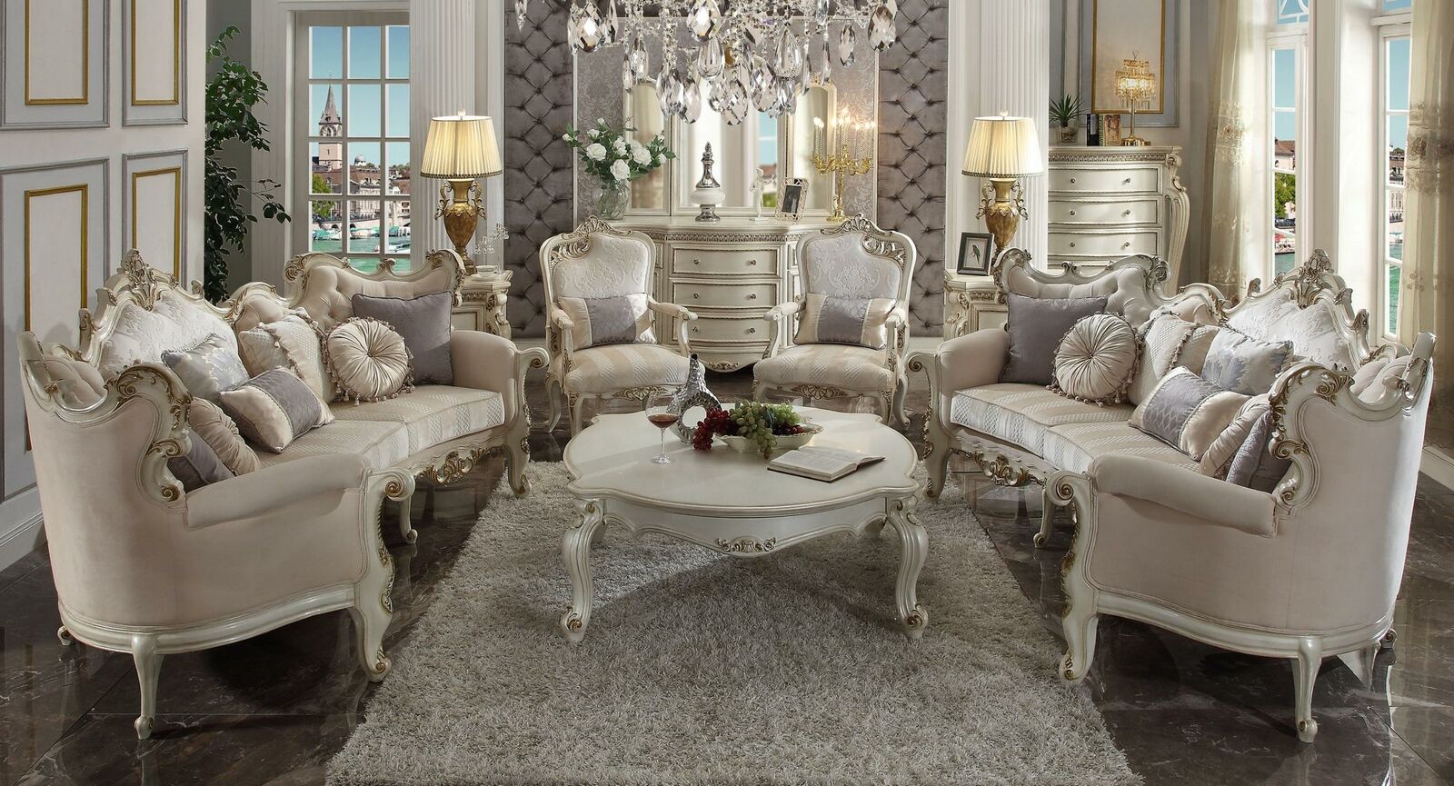 Halbrunde Viersitzer Wohnzimmer Couch Textil Barock Rokoko Luxus Sofa
