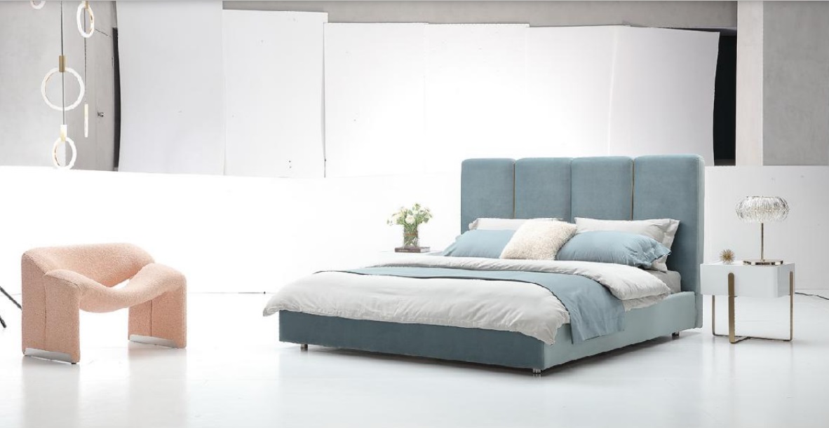 Designer Bett Blau 180x200 Schlafzimmer Betten Textil Hotel Luxus Polster Sitz