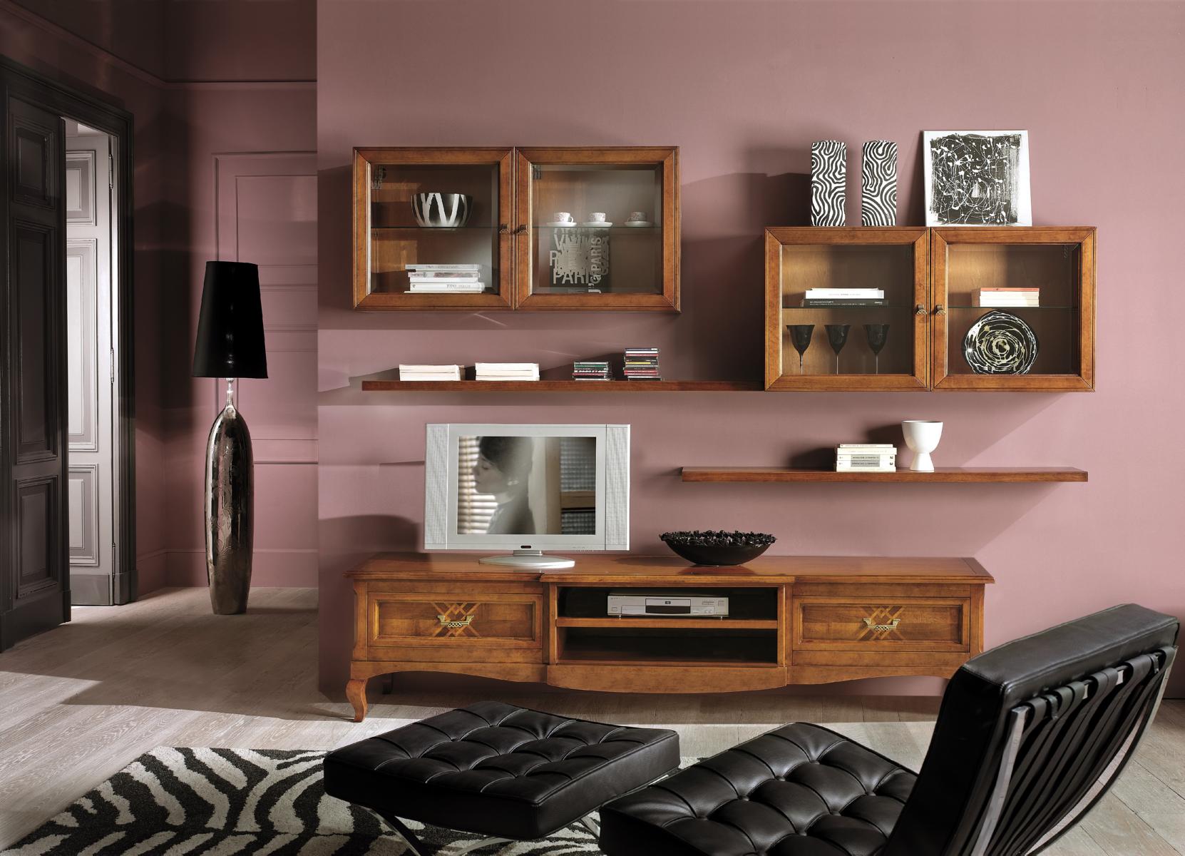 Wohnzimmer Set Vitrine TV Kommode Couchtisch Kommoden Schrank Holz 7 tlg.
