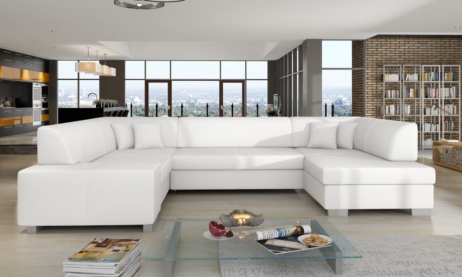 Design Ecksofa Schlafsofa Bettfunktion Couch Polster Wohnlandschaft Textil Sofas Neu Sofort