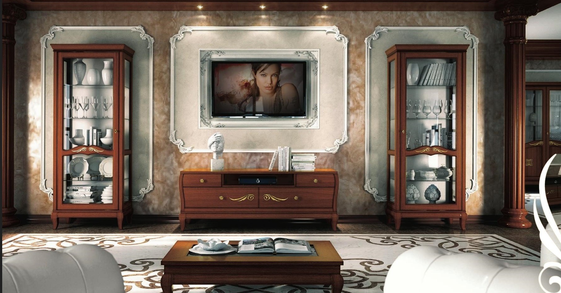 rtv Set 3tlg. Wohnzimmer Vitrine TV Moderne Holz Möbel Schrank Stil Gruppe