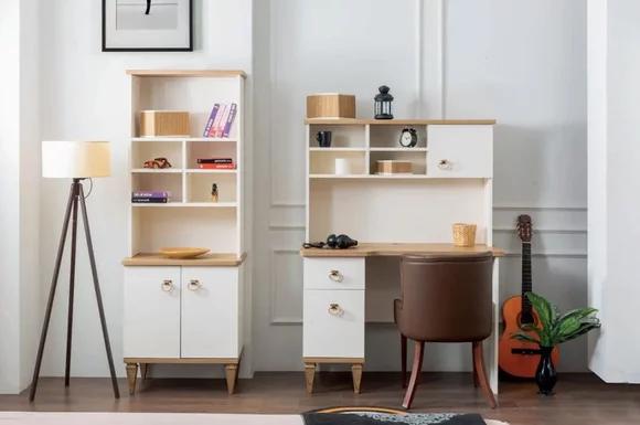 Büro Set Schreibtisch Beige Bücherregal Schreibtische Sekretär 2tlg.