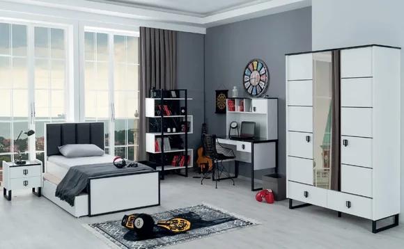 Jugendzimmer Set Bett Nachttisch Bücherregal Schreibtisch Schrank Modern