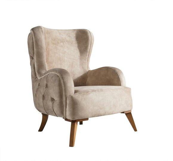 Textil Polster Sessel Couch Sofa Sitz Luxus Bunte Relax Beige Chesterfield