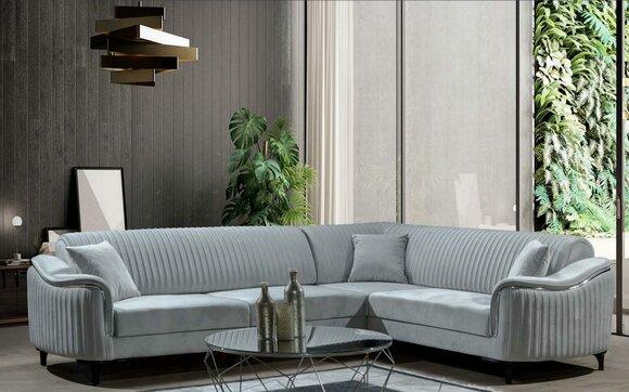 Stoff Ecksofa L-Form Sofa Polster Textil Eckgarnitur Samt Grau 310x240