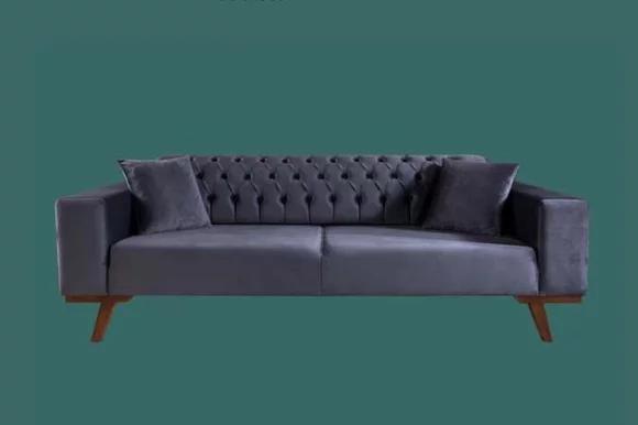 Design Sofa Dreisitzer Moderne Couch grau Möbel Polster Holz