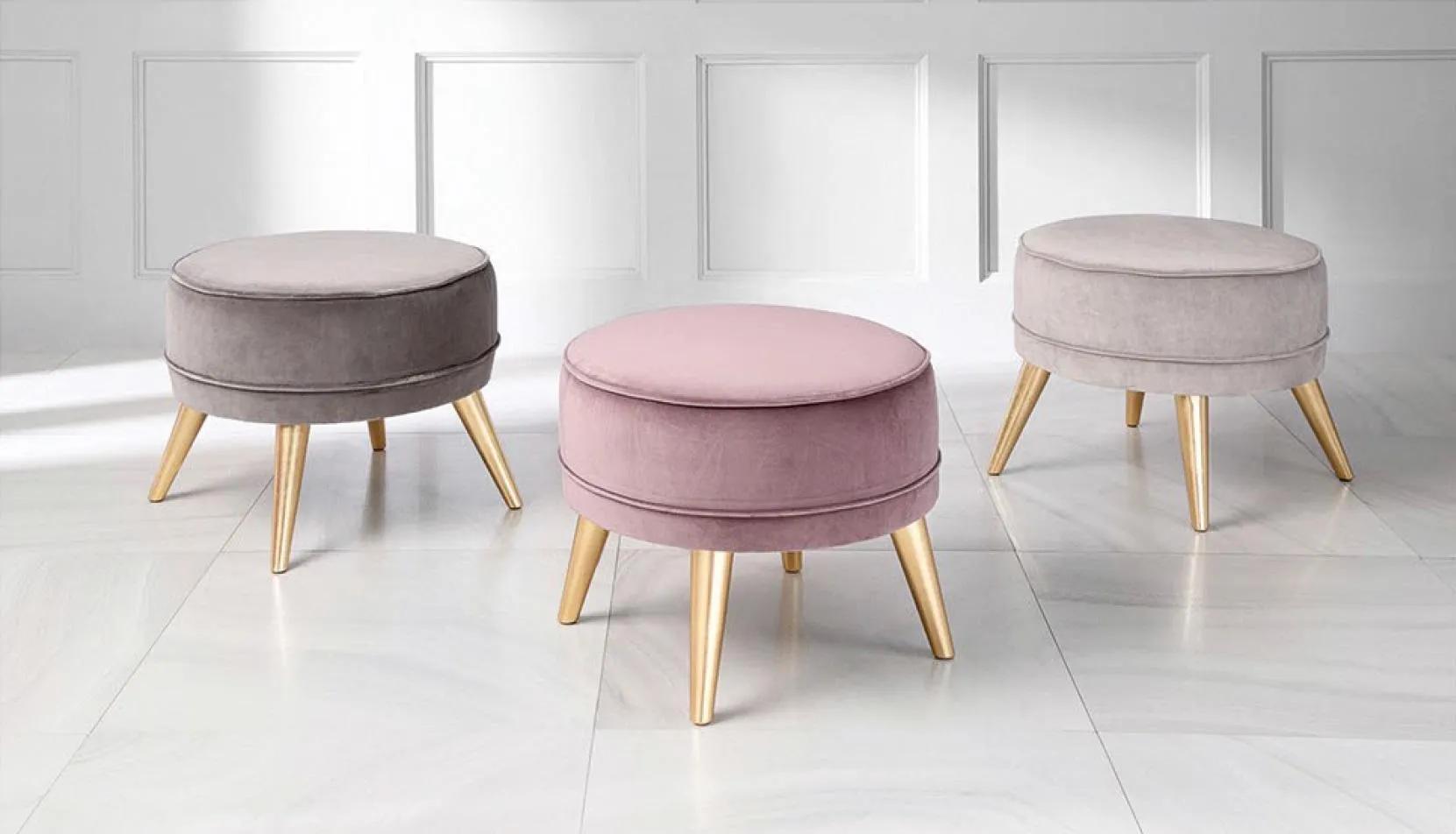 Hocker Sitzhocker Ottomane Pouf Modern Stoff Wohnzimmer Rosa Runder