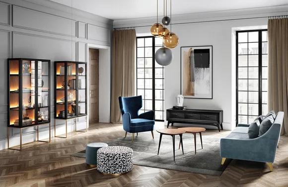 Garnitur Wohnzimmer Sofa Sessel Vitrine Hocker rtv Couchtisch Set 9tlg