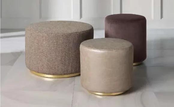 Gruppe Hocker Fußhocker Polyester Wohnzimmer Sitz Stoff Beige 3tlg