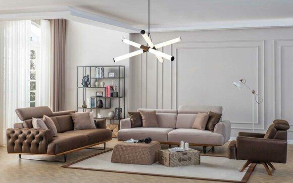 Chesterfield Sofagarnitur Sofa 3-3-1 Sitzer Kunstleder Braun Garnitur