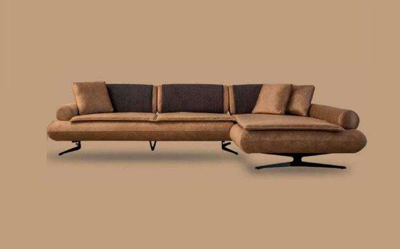 Ecksofa L-Form Sofa Luxus Eck Kunstleder Wohnzimmer Polyester Braun