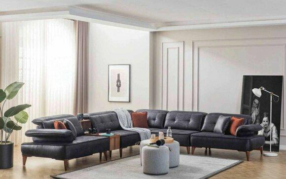 Ecksofa L-Form Sofa Luxus Eck Kunstleder Wohnzimmer Polyester Grau