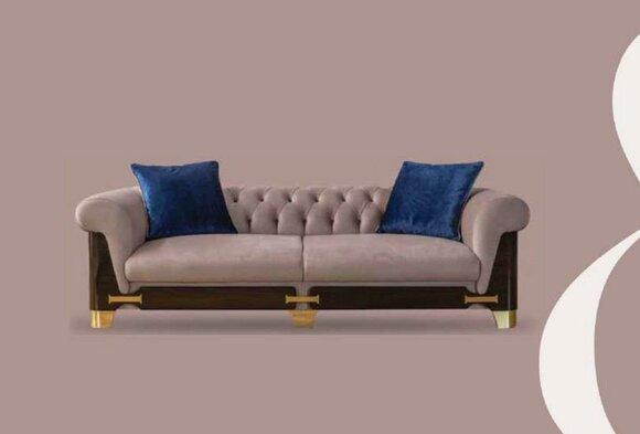 Dreisitzer Chesterfield Sofa 3 Sitzer Sofas Grau Stoff Wohnzimmer Neu