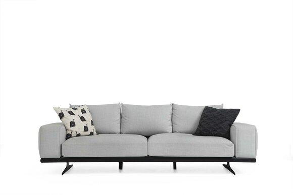 Zweisitzer Sofa 3 Sitzer Stoff Grau Modern Design Wohnzimmer Polyester