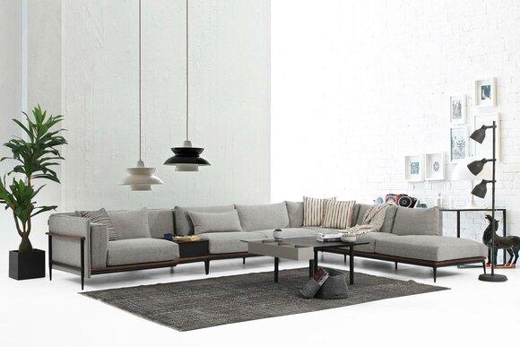 Ecksofa L-Form Sofa Grau Modern Stoff Design Wohnzimmer Polyester XXL