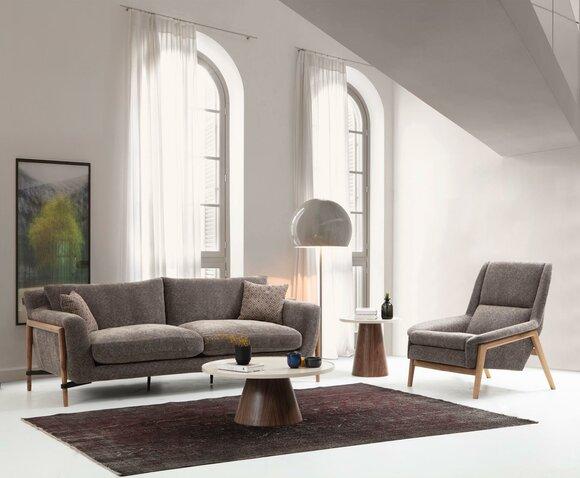 Sofas Sofagarnitur 3 Sitzer Sessel Dreisitzer Stoff Wohnzimmer Grau