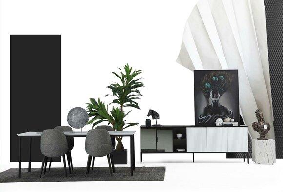 *Esszimmer Gruppe Esstisch Stühle Sideboard Tisch Holz Set 6tlg Weiß