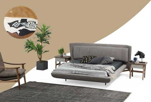 Bett Bettrahmen Doppelbett Stoff Modern Grau Schlafzimmer Doppel