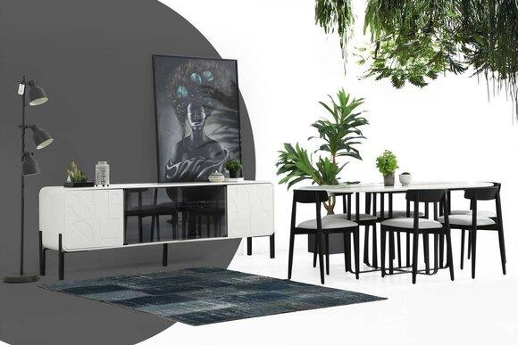 *Esszimmer Gruppe Esstisch Stühle Sideboard Tisch Holz Set 6tlg Weiß