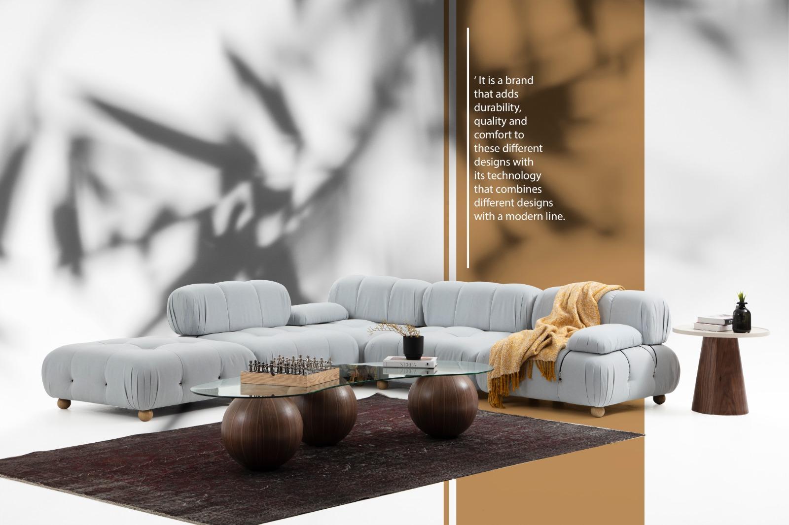 Ecksofa Sofa Stoff Wohnzimmer Sofas Eck Grau Modern Polyester Design