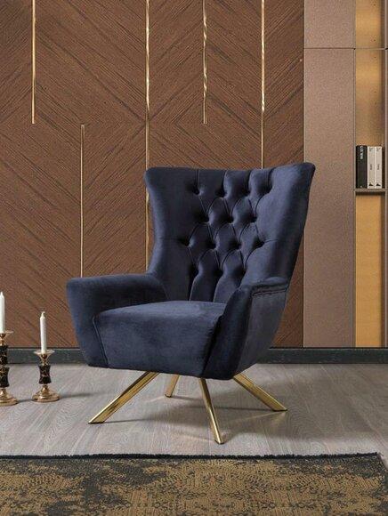 Sessel Chesterfield Ohrensessel Stoff Blau Wohnzimmer Polyester Einsitzer