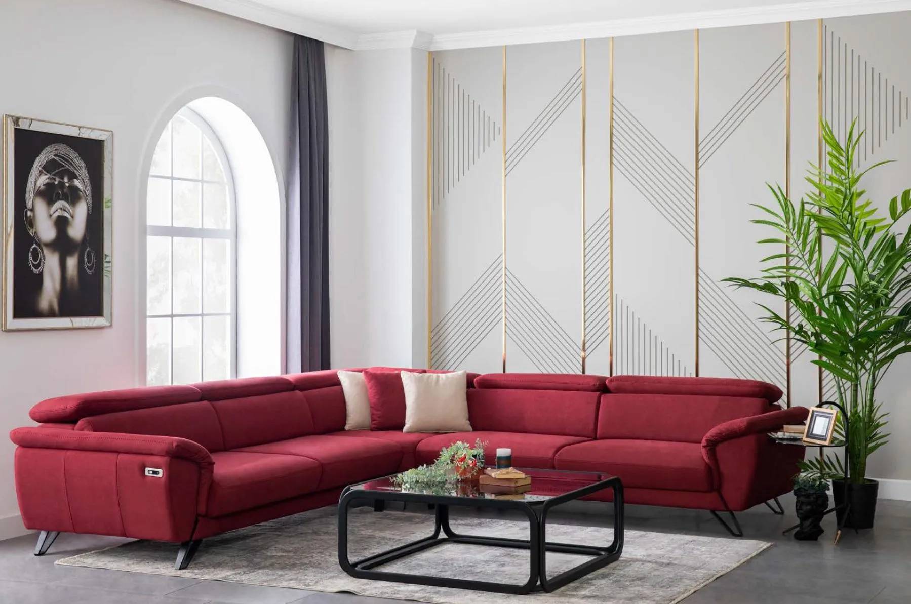 Rotes L-Form Ecksofa Luxus Wohnlandschaft Polstermöbel Wohnzimmer