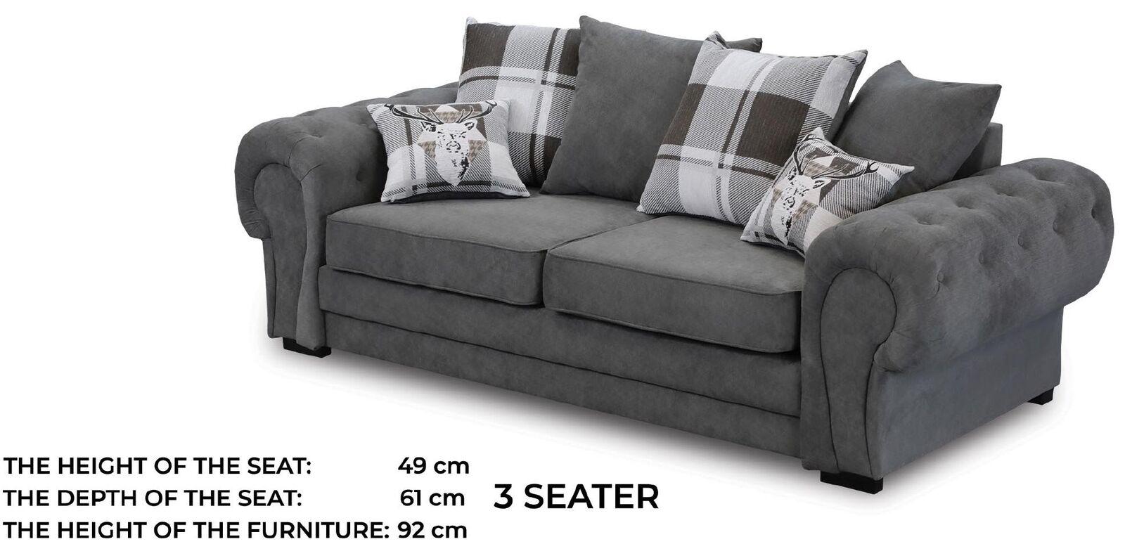 Dreisitzer Couch Polster Möbel Samt Couch Stoff Sofa 224cm Couchen