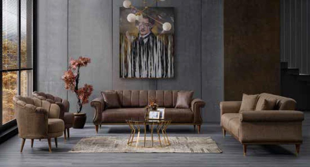 Braunes Modernes Polstersofa Sitzsofas Dreier Couch Textilmöbel Modern-
